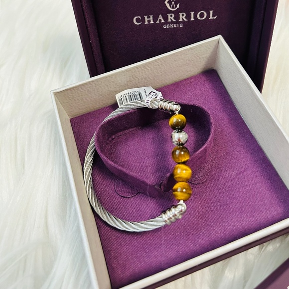 Charriol Tiger Eye Charm Bangle Steel PVD - Picture 5 of 5
